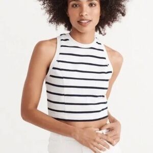 Abercrombie & Fitch Black and Cream Striped Crop Top